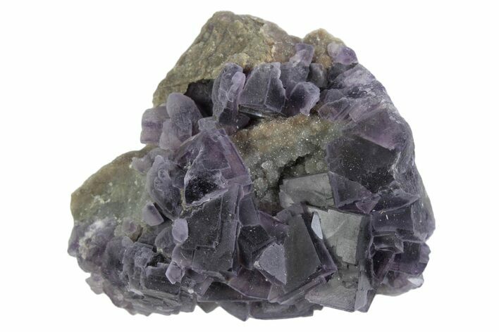 Purple Cubic Fluorite Crystal Cluster on Druzy Quartz - China #364638
